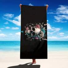 1條骷髏圖案xl薄型超細纖維輕量海灘巾71 X 32英寸（約180.3 X 81.3厘米）,適用於旅行、游泳池、瑜伽、健身、露營、夏季、成人、男女適用,完美作為節日禮物 - 銅色 - 查看 4