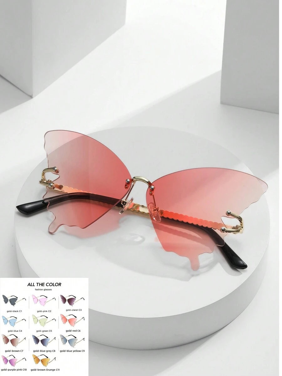 1 件装新款时尚蝴蝶时尚眼镜女式大框渐变色适合街头摄影 - 彩色 - 查看 1