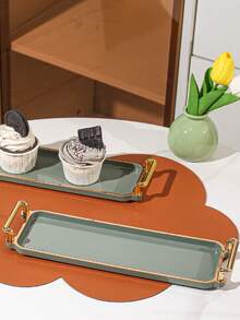 1pc Luxury Plastic Rectangular Trays For Household Storage - Green - View 6