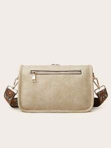 復古桶包,經典十字背包,帶復古幾何圖案的女士百搭包,圖案拉鍊斜挎包,寬帶時尚肩包,大容量日常手提包 - 白色 - 查看 6