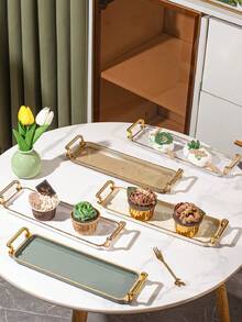 1pc Luxury Plastic Rectangular Trays For Household Storage - Green - View 2