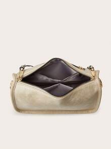 復古桶包,經典十字背包,帶復古幾何圖案的女士百搭包,圖案拉鍊斜挎包,寬帶時尚肩包,大容量日常手提包 - 白色 - 查看 4