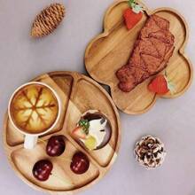 1 khay chia tròn 3 ngăn bằng gỗ keo cao cấp / đĩa đựng thức ăn, hình hoa, thích hợp đựng thực phẩm, trái cây, rau củ, thịt, bữa sáng, bữa trưa, bữa tối, đồ trang trí giường, khay đựng bánh mì, đồ dùng tiệc tùng, món khai vị, đồ ăn nhẹ, bỏng ngô, khoai tây chiên, món tráng miệng, phô mai. Quà tặng Giáng sinh - Màu vàng - Xem 3