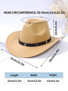 1pc Kid Gift Hat With Metallic Star, Western Style Cowboy Hat, Faux Knitted Felt Jazz Hat - Khaki - View 6