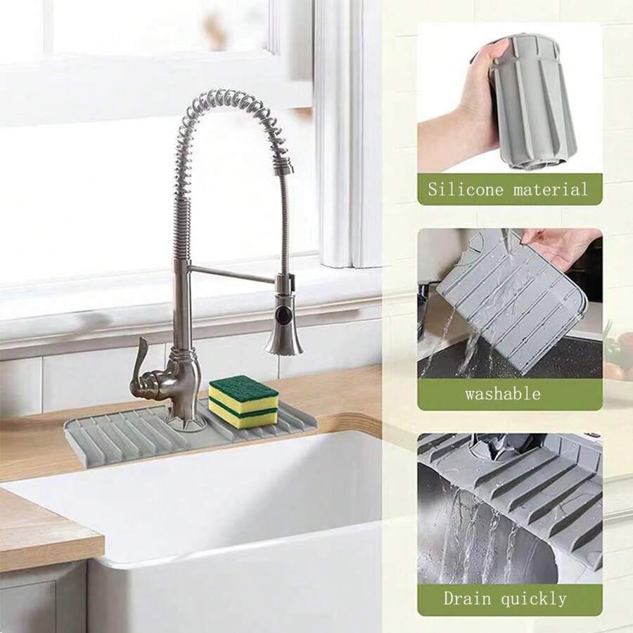 1pc Water Tap Handle Water Filter, Splash-Proof Cover For Water Tap, And Kitchen Sink Splash-Proof Cover Suitable For Kitchen Sink Dry Pad, Soap Sponge Accessories, Sink Tray, Bathroom Bar Counter Protection - Gray - Light Grey - View 1