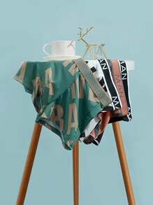 男士4入組隨機顏色舒適柔軟透氣時尚褲型短褲,運動印花內褲 - 彩色 - 查看 5