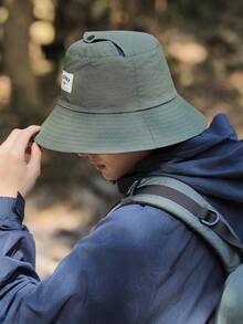 1個帶寬邊和可調節下巴帶的遮陽帽,可摺疊男女適用,適合戶外旅行,釣魚,徒步旅行和野餐 - 純色 - 查看 9