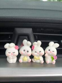 4/8pcs/Set Resin Rabbit Car Decor, Cute Animal Tiny Landscape Ornament, Desk Display, Crafty Accessory With Adhesive Tape, Dashboard Decor, Freely Placed - White - View 3