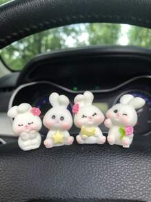 4/8pcs/Set Resin Rabbit Car Decor, Cute Animal Tiny Landscape Ornament, Desk Display, Crafty Accessory With Adhesive Tape, Dashboard Decor, Freely Placed - White - View 4