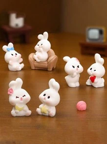 4/8pcs/Set Resin Rabbit Car Decor, Cute Animal Tiny Landscape Ornament, Desk Display, Crafty Accessory With Adhesive Tape, Dashboard Decor, Freely Placed - White - View 5