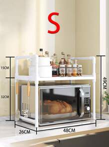 1 件多功能厨房微波炉和烤箱架、双层调味架、独立式储物柜，用于存放厨房碗碟、储物、厨房收纳、厨房用品、房间装饰、家居装饰。 - 白色 - 查看 10