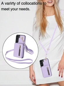 Vỏ điện thoại dạng ví đeo chéo Tương thích với Samsung Galaxy S24 S23 S22 S21 Plus Ultra Có dây đeo tay, Da PU có khe cắm thẻ tín dụng Giá đỡ chân đế Vỏ túi điện thoại chống sốc - Màu tím hoa cà - Xem 6