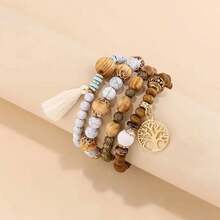 4 Cái/Bộ Cây đời Vật rủ xuống Nhiều lớp Vòng tay cườm Hạt tròn Hạt bằng gỗ Vòng tay Boho Phụ kiện trang sức Thủ công - nhiều màu - Xem 3