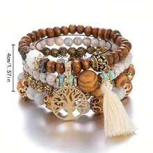 4 Cái/Bộ Cây đời Vật rủ xuống Nhiều lớp Vòng tay cườm Hạt tròn Hạt bằng gỗ Vòng tay Boho Phụ kiện trang sức Thủ công - nhiều màu - Xem 1