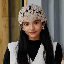 1 Miếng Gầy Mùa hè Mũ , Thủ công Mũ len In Hoa văn ren , Thanh lịch Và Phong cách Retro , Thích hợp Đối với Tất cả các mùa - màu đặc - Xem 12