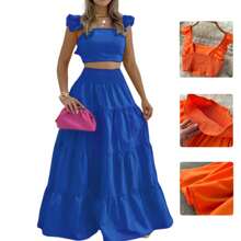 Women's Casual Set High Waist Long Skirt And Crop Top - 藍色 - 查看 1