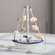 1 件海洋风格贝壳裂纹船摆件，创意木制帆船模型小摆件，创意装饰手工艺船，工艺装饰摆件，桌面装饰（手工作品可能有轻微瑕疵，不影响使用，如介意请谨慎购买）最佳礼物 - 白色 - 查看 6