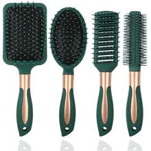 4 Pcs Hair Brush Set,Anti Static Massage Oval Comb,Detangling Brush Round Hair Brush Vent Hair Brush,Flexible Soft Pin Bristles For Long Thick Curly Wavy Dry Damaged Hair,Pack Of 4 Anti-Static Hair Tools For Women, Men & Kids: Oval Comb, Round Vent Brush, Detangling Paddle Brush For Wet/Dry Hair Massage & Shine - Green - View 10