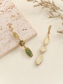 1對復古宮廷風格長流蘇珠片耳夾,翡翠和玉石,優雅且適合非穿刺耳朵 - 綠色 - 查看 3