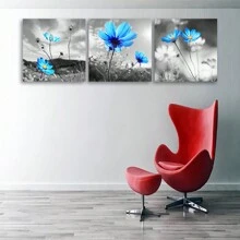 3入組方形藍花水墨畫布海報,沒有框架,適合客廳、臥室、辦公室等地使用 - 彩色 - 查看 4