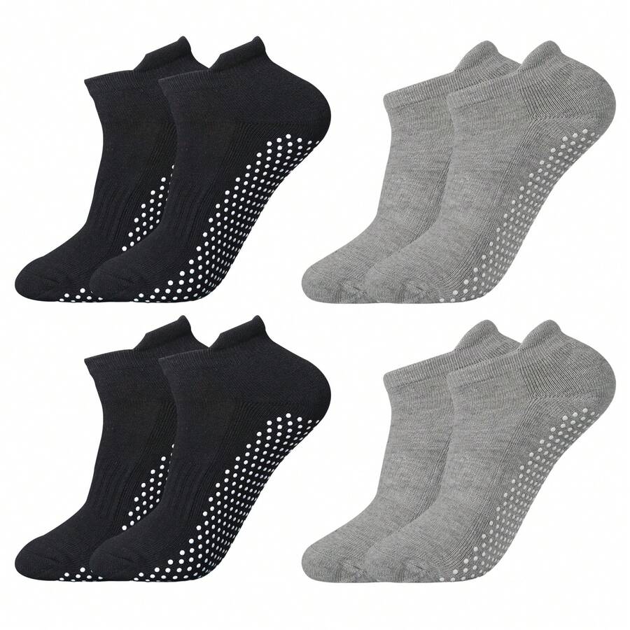 4入組防滑瑜珈襪,帶有握把的普拉提瑜珈襪,芭蕾運動襪,全腳趾踝關節防滑握襪,適用於家居、醫院運動和體育活動,一尺寸適合所有人 - 彩色 - 查看 1