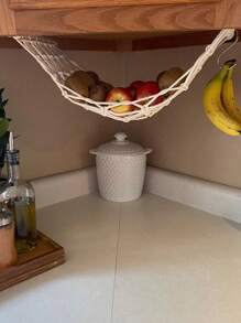Handmade Woven Fruit Storage Net Basket, Kitchen Decorative Vegetable Hanging Tapestry - Beige - View 1
