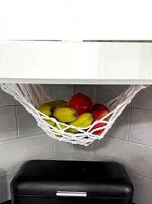 Handmade Woven Fruit Storage Net Basket, Kitchen Decorative Vegetable Hanging Tapestry - Beige - View 3