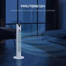 HOMCOM Ventilateur tour, avec télécommande, minuterie 12 heures, mode veille, 3 vitesses, ventilateur oscillant pour maison, chambre à coucher, bureau, blanc - Blanc - Voir 6
