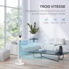 HOMCOM Ventilateur tour, avec télécommande, minuterie 12 heures, mode veille, 3 vitesses, ventilateur oscillant pour maison, chambre à coucher, bureau, blanc - Blanc - Voir 8