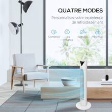 HOMCOM Ventilateur tour, avec télécommande, minuterie 12 heures, mode veille, 3 vitesses, ventilateur oscillant pour maison, chambre à coucher, bureau, blanc - Blanc - Voir 7