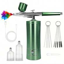 Súng phun, Bộ dụng cụ phun sơn có máy nén - Bộ cọ phun sơn áp suất cao không dây có thể sạc lại 48PSI không bị tắc nghẽn với vòi phun 0,3mm và bộ cọ vệ sinh dùng cho nghệ thuật làm móng, sơn, trang trí bánh - màu xanh lá - Xem 2