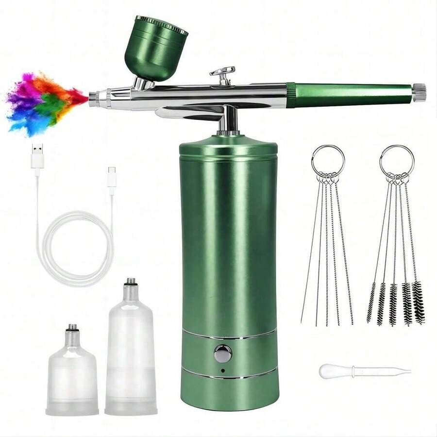 Súng phun, Bộ dụng cụ phun sơn có máy nén - Bộ cọ phun sơn áp suất cao không dây có thể sạc lại 48PSI không bị tắc nghẽn với vòi phun 0,3mm và bộ cọ vệ sinh dùng cho nghệ thuật làm móng, sơn, trang trí bánh