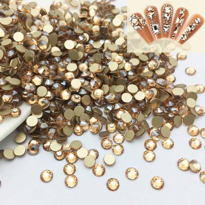 1440pcs Champagne Crystal Glass Rhinestones, Gold Shadow Flat Bottom Loose Gemstones For Clothing, Shoes, Crafts, Makeup, Nail Art And DIY Decoration (SS6 - SS30)