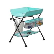 Baby Nappy Changing Table With Wheels And Storage, Folding Infant Care Station, Height Adjustable Changing Unit, Backache-Free Diaper Changing, Under 12 Month - Cadet Blue - View 1