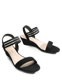 Women's Wedge Sandals Slip On Low Heel  Elastic Ankle Strap Vacation Business Casual Dress Shoes - Black - View 6