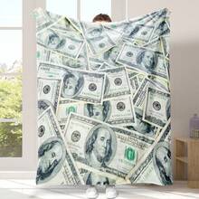 Manta pequeña de franela ultra suave con estampado digital de diseño de dinero, adecuada para sofá, siesta y uso doméstico - Multicolor - Ver 3
