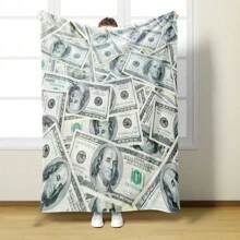 Manta pequeña de franela ultra suave con estampado digital de diseño de dinero, adecuada para sofá, siesta y uso doméstico - Multicolor - Ver 1