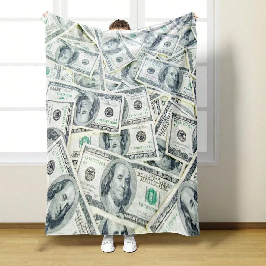 Manta pequeña de franela ultra suave con estampado digital de diseño de dinero, adecuada para sofá, siesta y uso doméstico - Multicolor - Ver 1