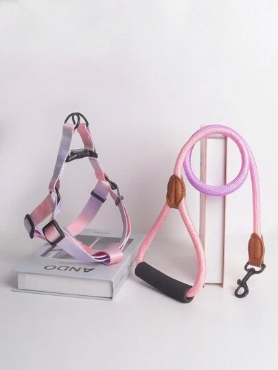 Supet 1 Set Colorful Pet Chest Strap & Back Harness With Leash, Adjustable, Suitable For Medium And Small Dogs, Fashionable Outdoor Dog Walking Harness Set