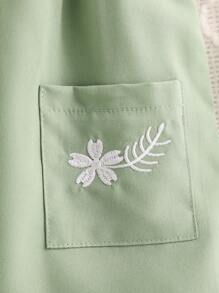 Đứa bé gái Mùa hè giản dị Phong cách Thêu hoa Trang trí bỏ túi Thiết kế Đầm Và Mũ Bộ - màu xanh lá - Xem 5