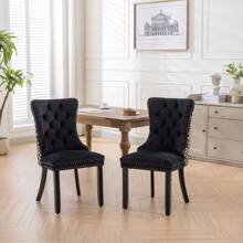 2/4/6 Piece Set Velvet Upholstered Dining Chairs, Wingback  Side Chairs Button Tufted With Solid Wood Legs For Kitchen,Dining Room. - Black-Floral - View 4
