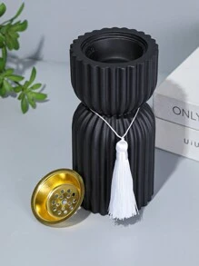 双层竖条纹带吊流苏树脂香炉适用于家居装饰、节日装饰、办公室装饰和芳香疗法、纪念品、万圣节、幽灵、秋季、冬季、假日、节日 - 黑色 - 查看 5
