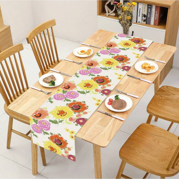 1pc Sunflower Painting Table Runner, Simple Country Style Linen-Like Rectangular Indoor/Outdoor Festival Decor For Dining Table/Cabinet, Suitable For Spring/Summer Household Dining Room/Living Room/Table Cabinet Decor - Multicolor - View 2