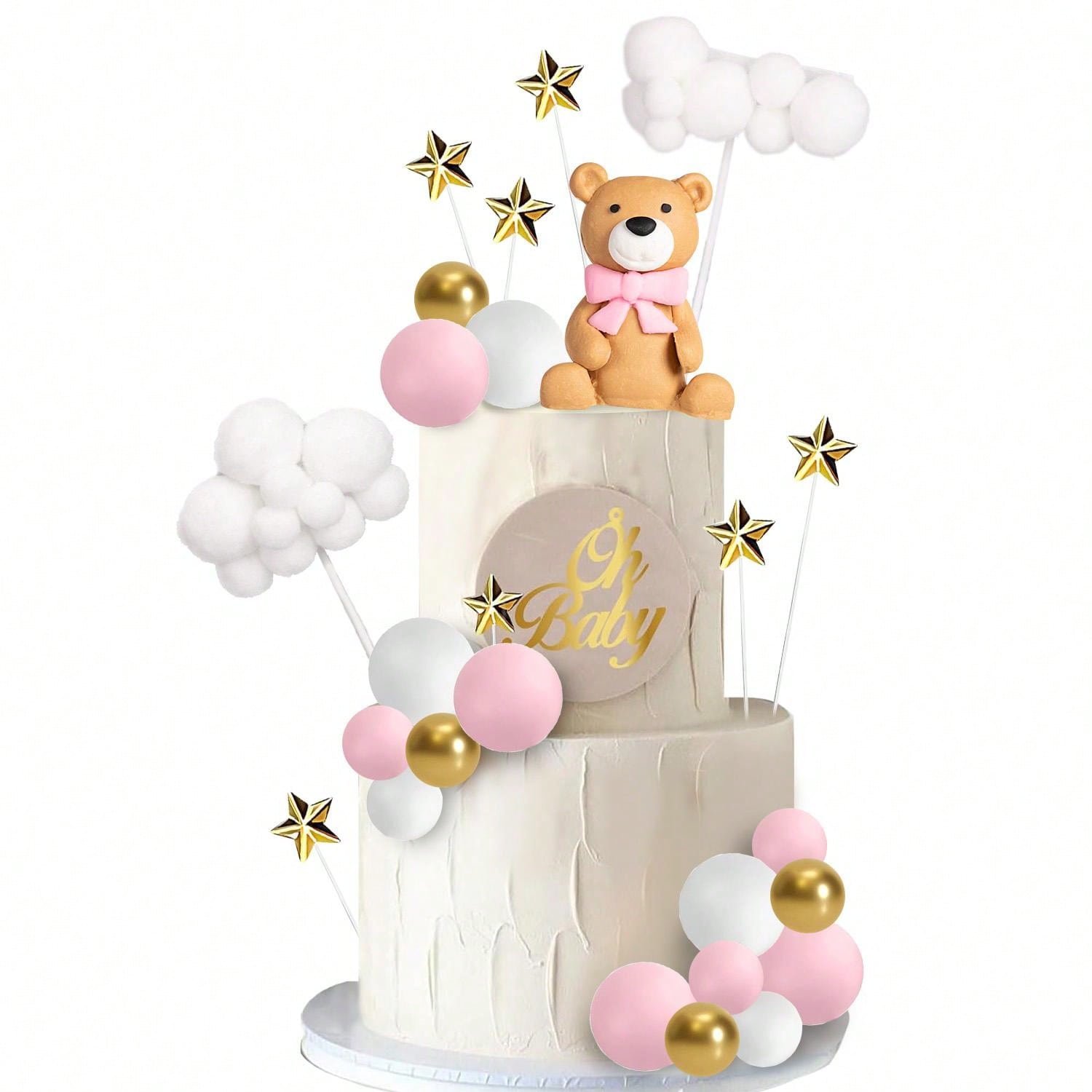 38Pcs Pink Bow Bear Cute Mini Teddy Bear Cake Decorations With Bear ...