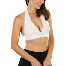 ToBeInStyle Women's Lined Lace Halter Stretch Bralette - Ngà voi - Xem 3