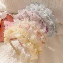 1pc Girl's Birthday Crown Headband, Photo Prop Accessory, Princess Hair Clip - Beige - View 5