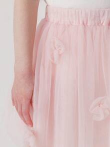 MARC&JANIE 少女甜美3D花朵網紗蓬蓬裙，適用於春季和夏季 - 淺粉色 - 查看 4