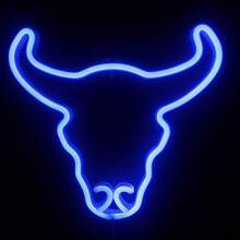 1入新款led霓虹燈,大型公牛頭夜燈,創意臥室裝飾燈,可由usb或電池盒供電 - 彩色 - 查看 7