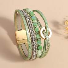 1 cái Màu xanh lá Khóa tròn Da Vòng tay Nhiều lớp Boho Vòng tay cườm Đối với phụ nữ Cô gái tuổi teen Boho Có thể xếp chồng lên nhau Vòng tay Mùa hè Vòng tay còng Đối với Tiệc sinh nhật Đồ trang sức Món quà - E2536214P-007 - Xem 3