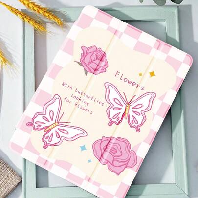 花卉保护套适用于 iPad 新款 iPad Air4/5 10.9 英寸，适用于标签保护套，带笔架，支持自动睡眠/唤醒盖